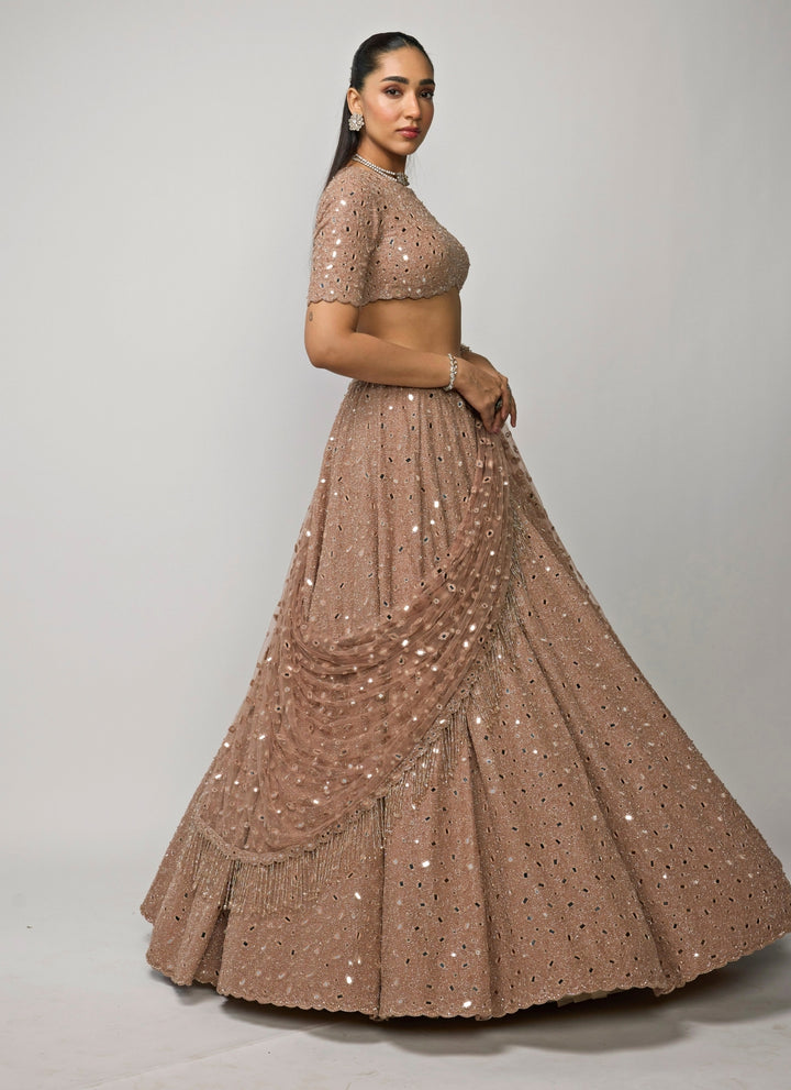 Copper Brown Crepe Lehenga Set