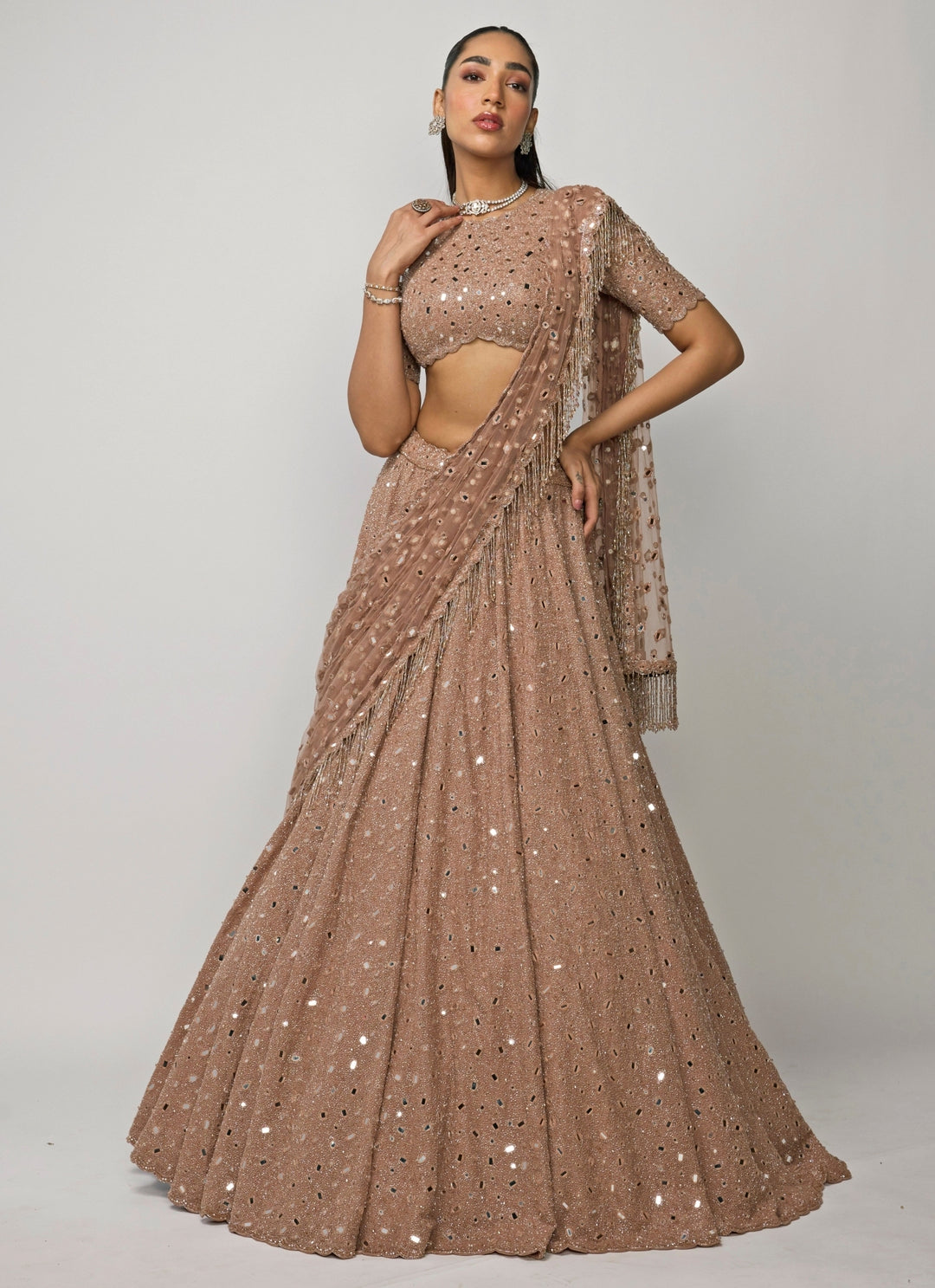Copper Brown Crepe Lehenga Set