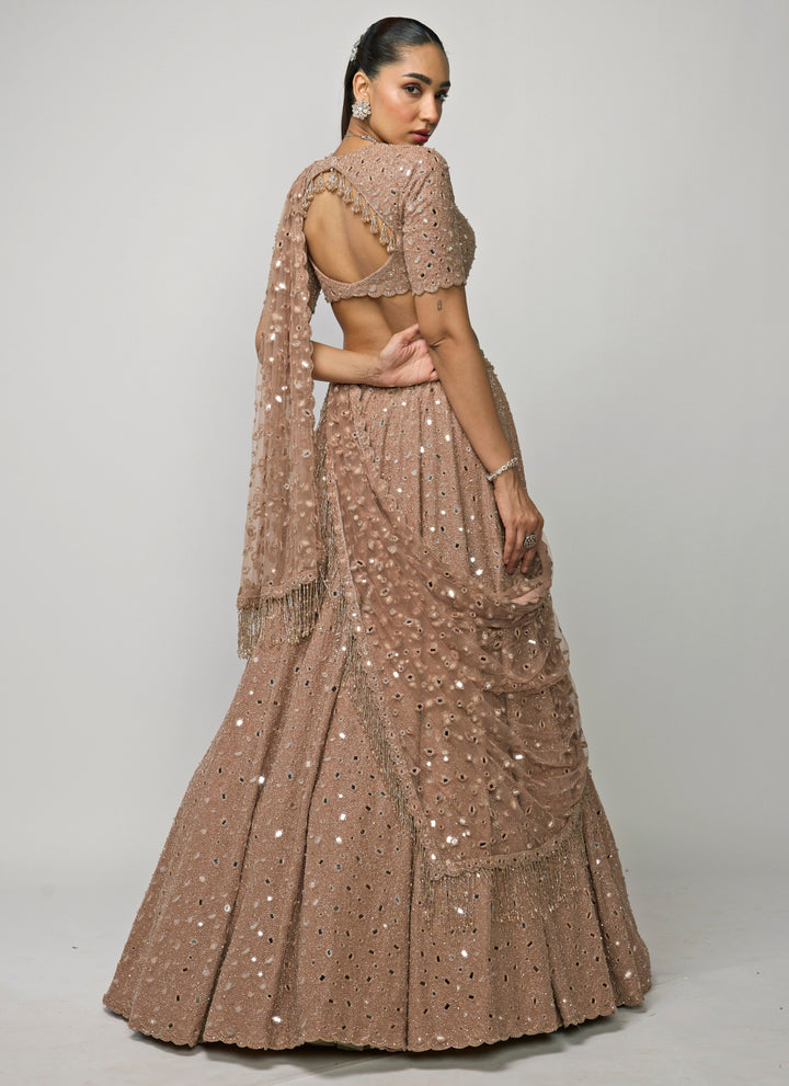 Copper Brown Crepe Lehenga Set