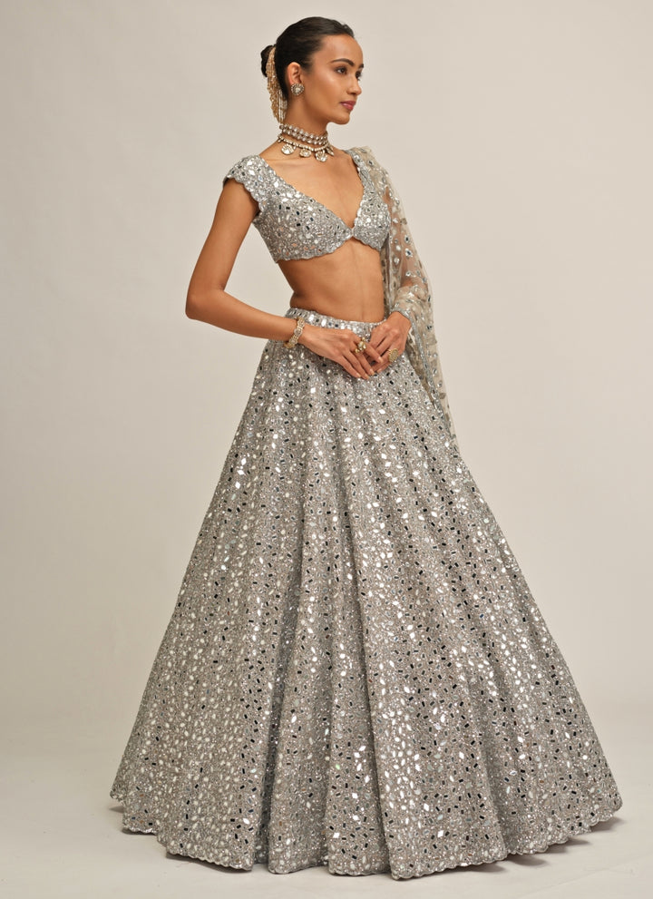 Silver Embroidered Crepe Lehenga