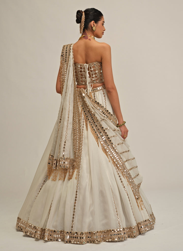 Ivory Embroidered Organza Corset Lehenga
