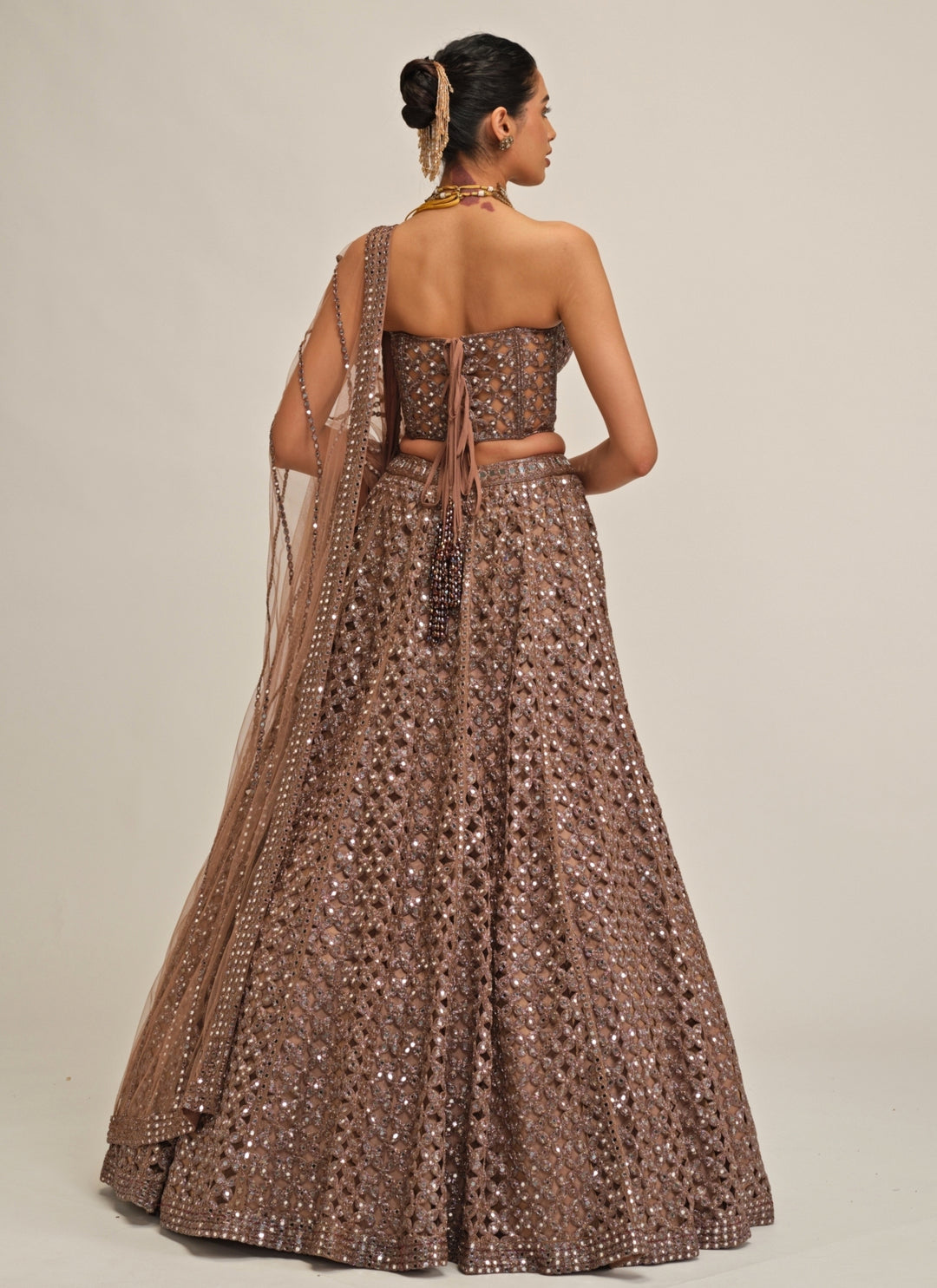 Metallic Brown Floral Georgette Lehenga