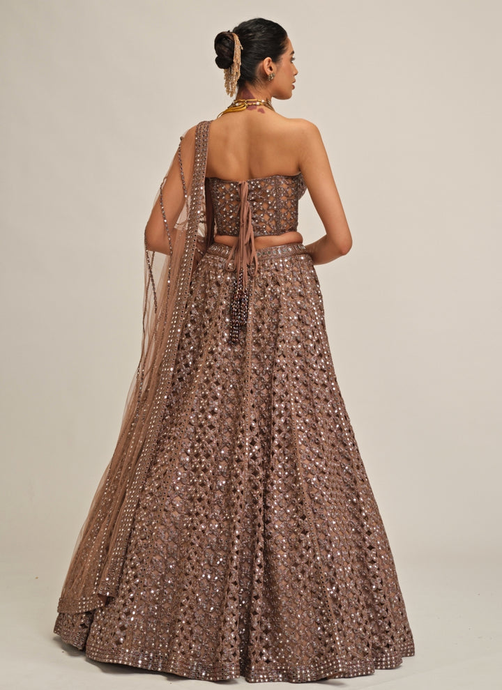 Metallic Brown Floral Georgette Lehenga