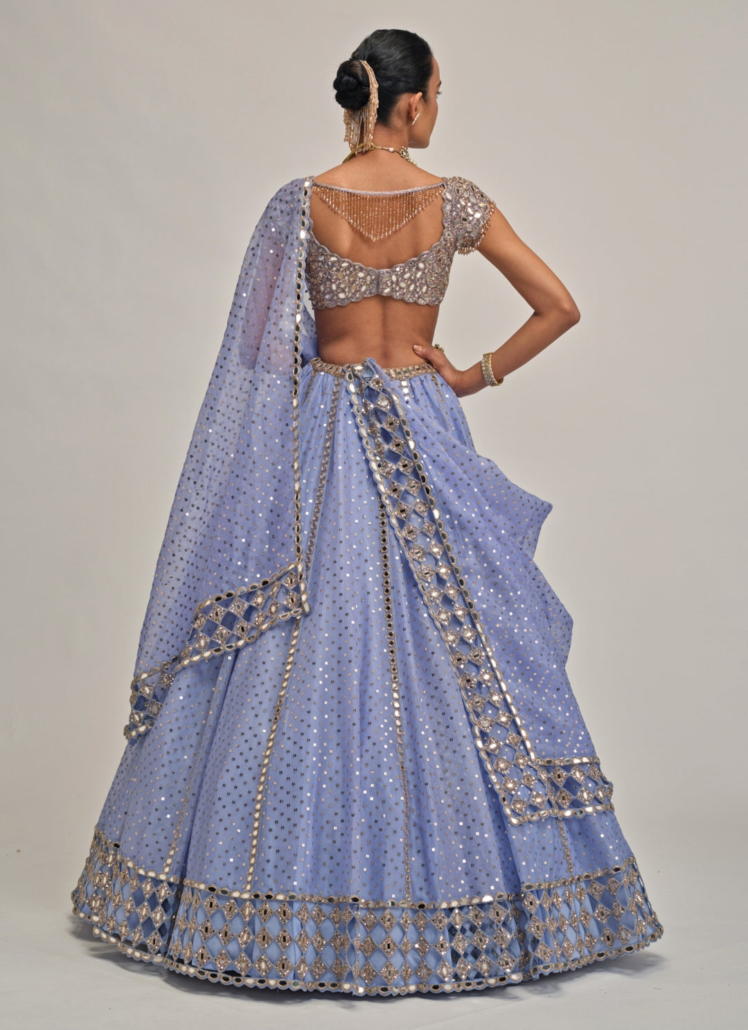Dew Blue Sequins Embroidered Organza Lehenga