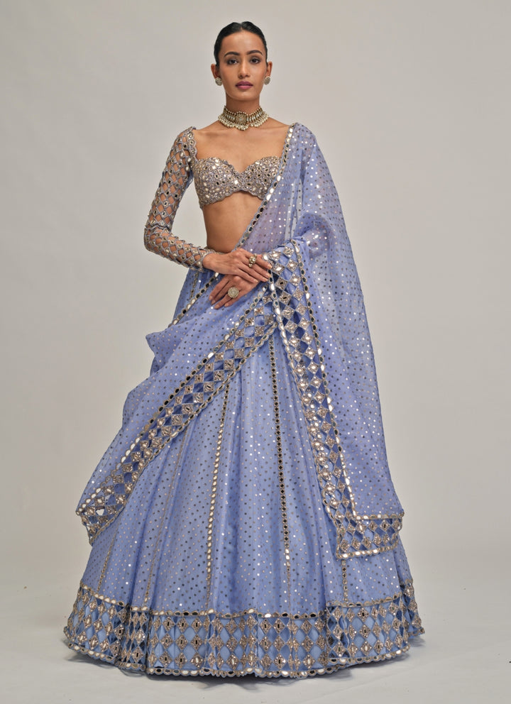 Dew Blue Cutwork Organza Lehenga