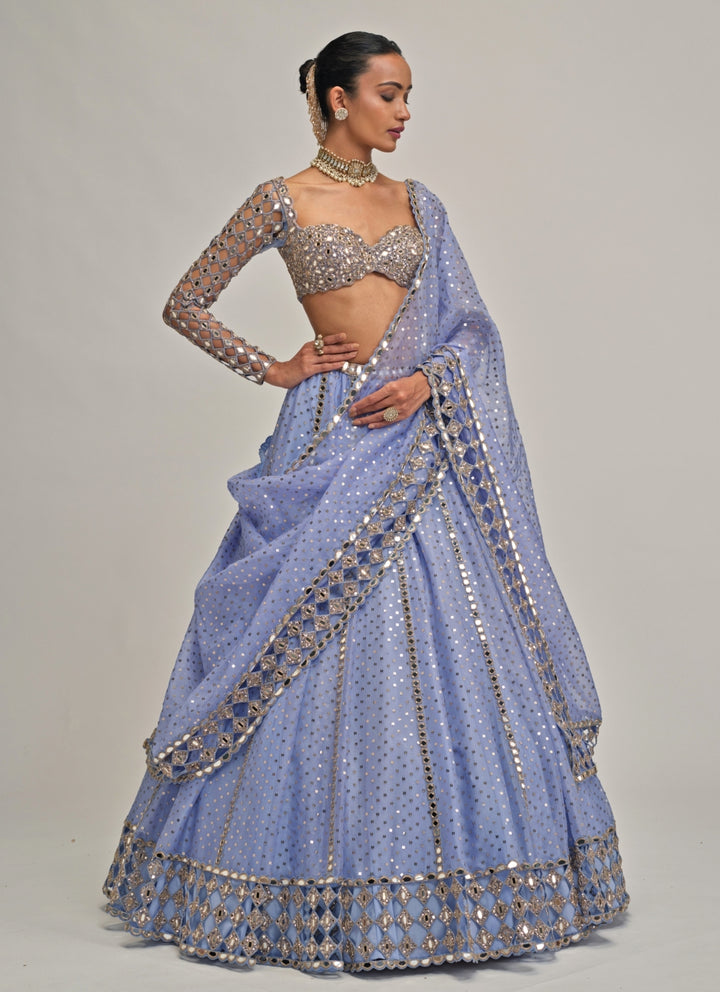 Dew Blue Cutwork Organza Lehenga