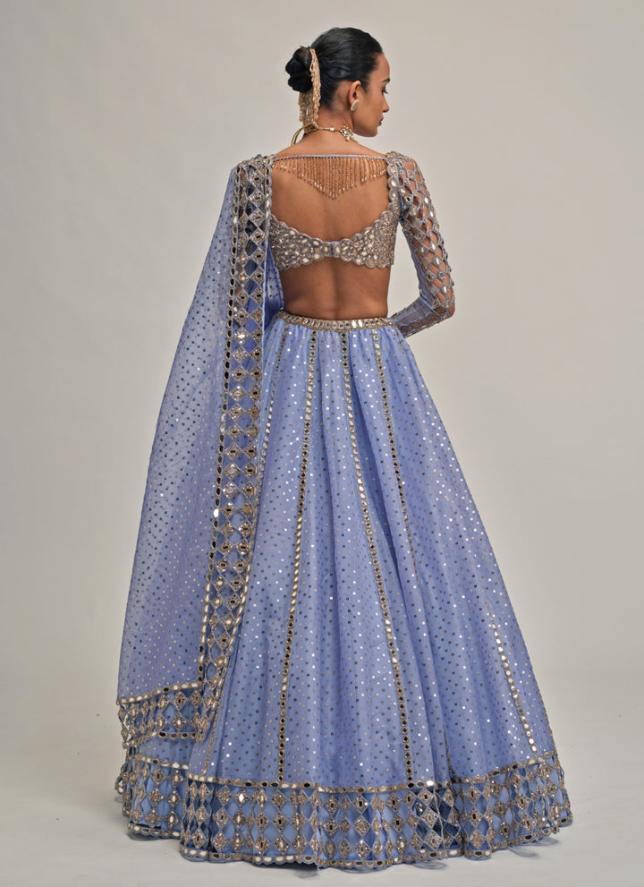 Dew Blue Cutwork Organza Lehenga