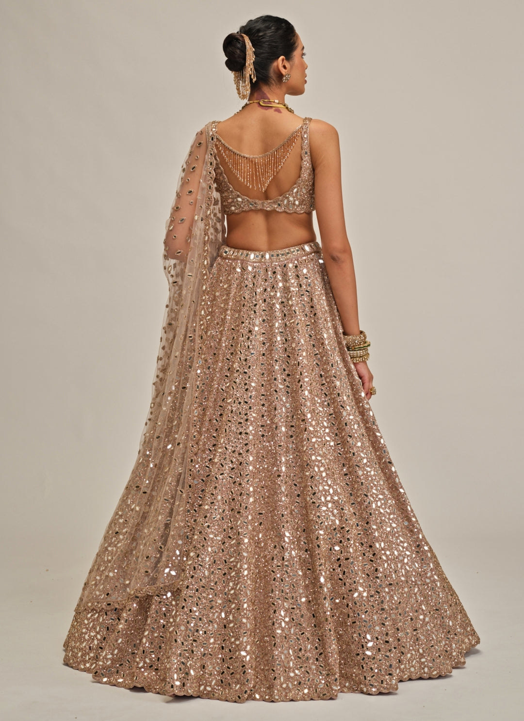 Ash Pink Mirror Embroidered Crepe Lehenga
