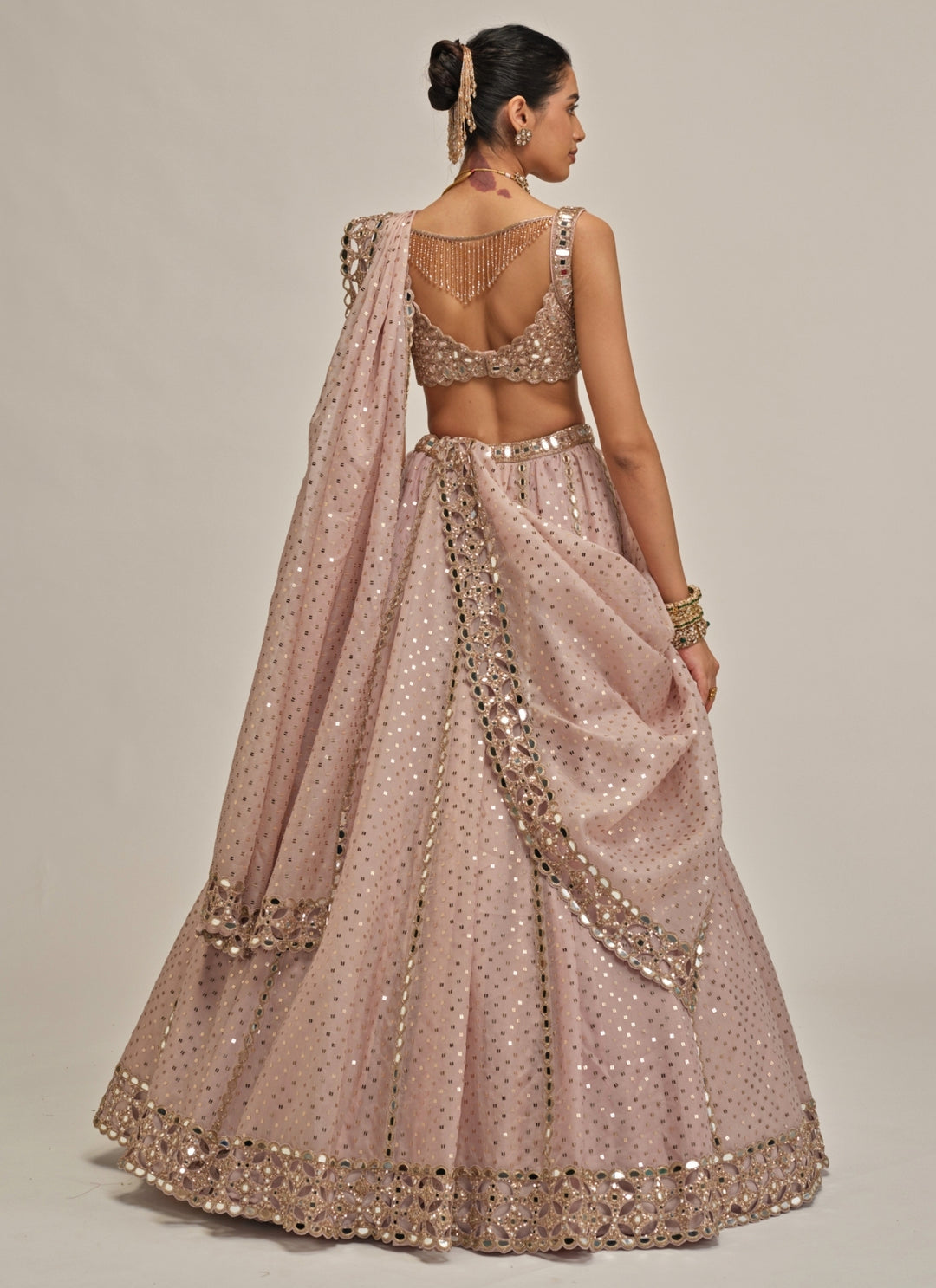 Ash Pink Sequins Embroidered Organza Lehenga