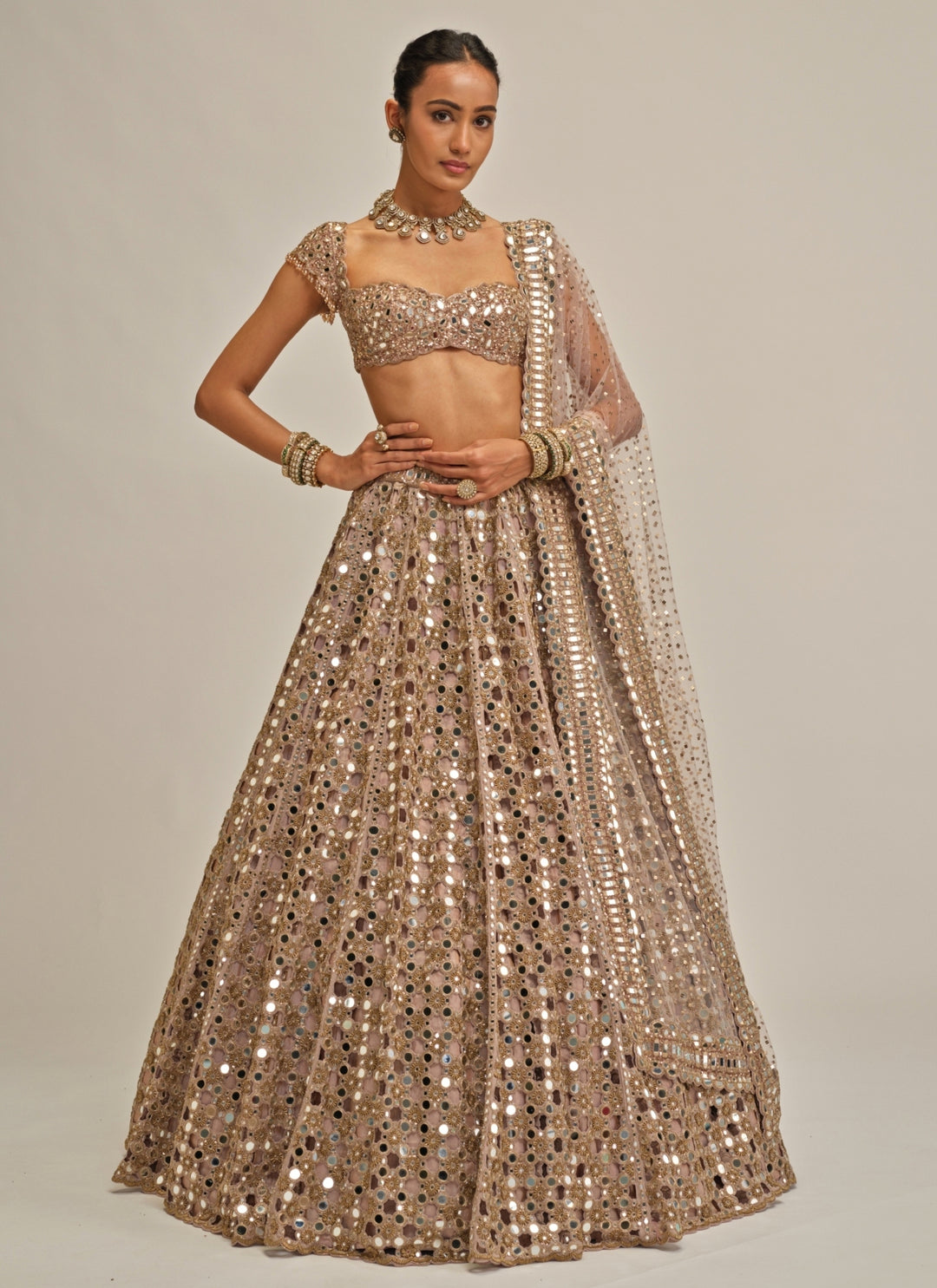 Ash Pink Cutwork Georgette Lehenga