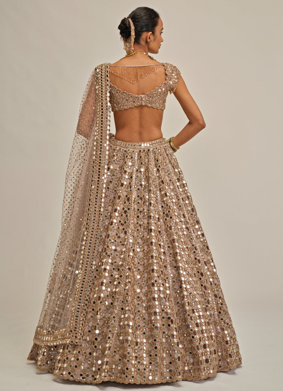 Ash Pink Cutwork Georgette Lehenga