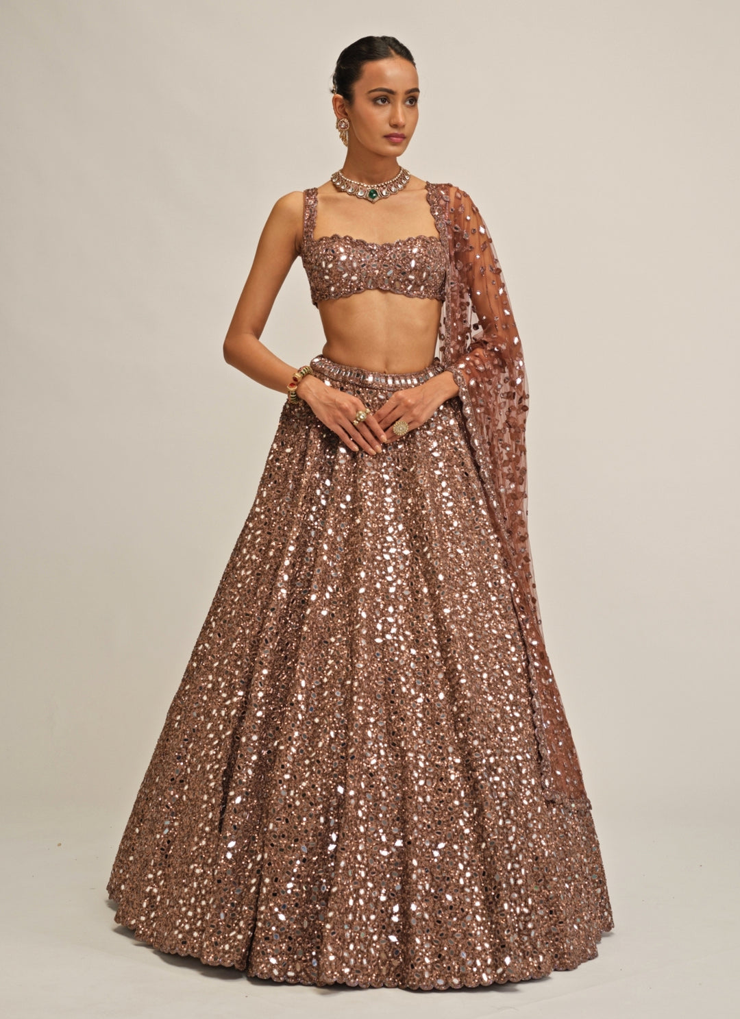 Metallic Brown Mirror Crepe Lehenga
