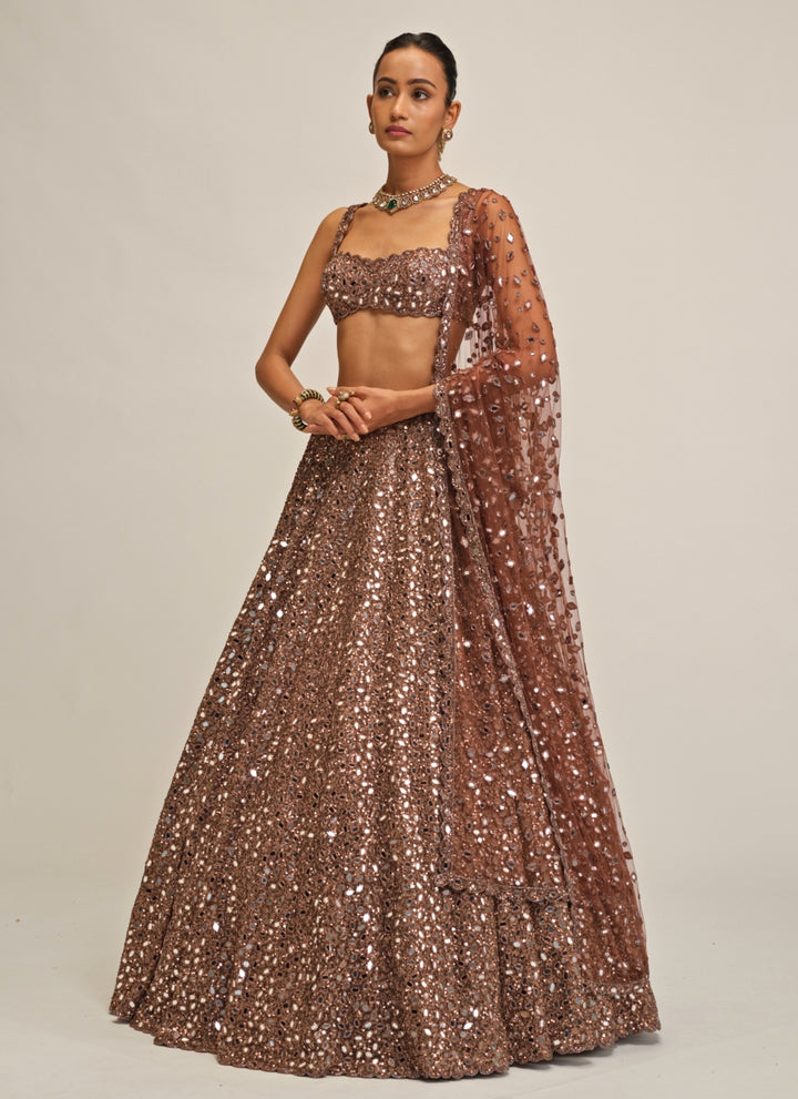 Metallic Brown Mirror Crepe Lehenga