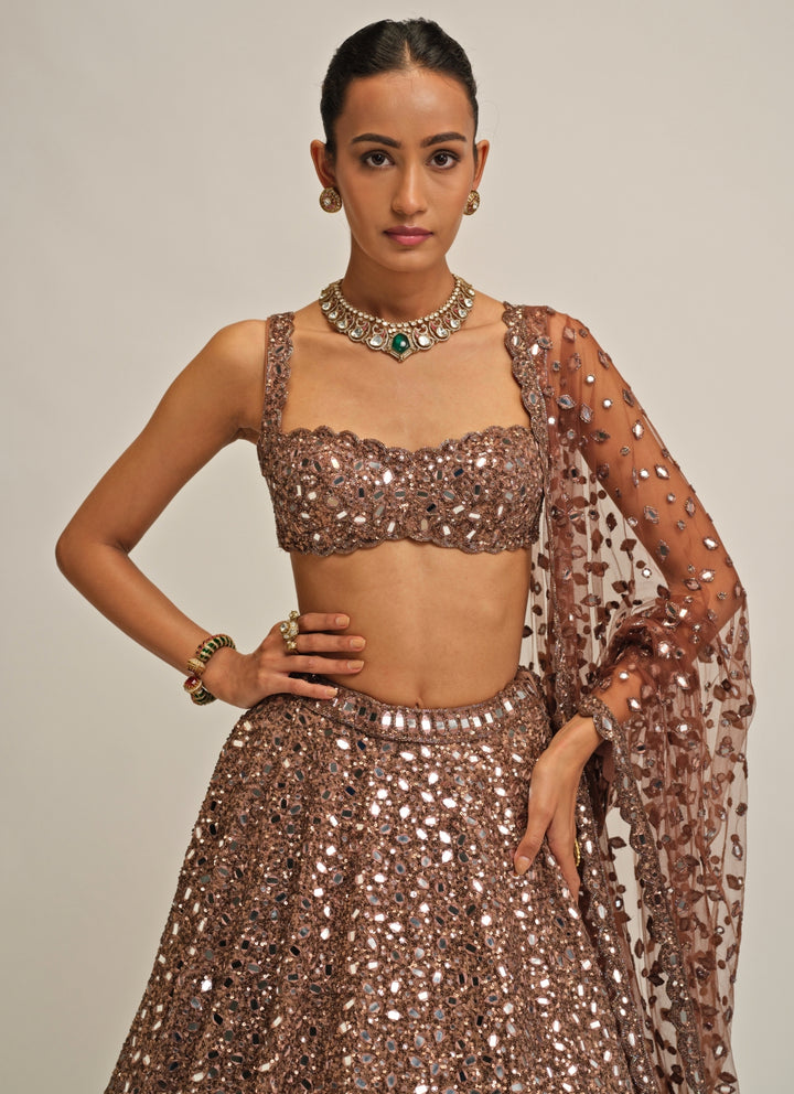 Metallic Brown Mirror Crepe Lehenga