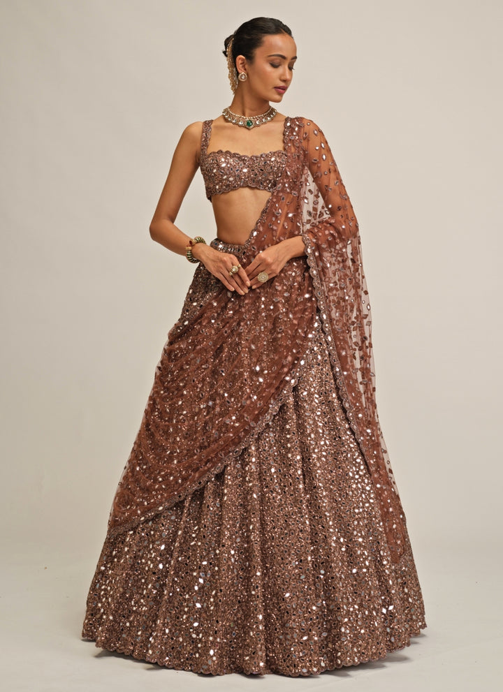 Metallic Brown Mirror Crepe Lehenga