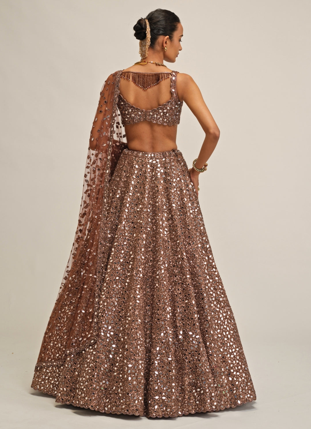 Metallic Brown Mirror Crepe Lehenga