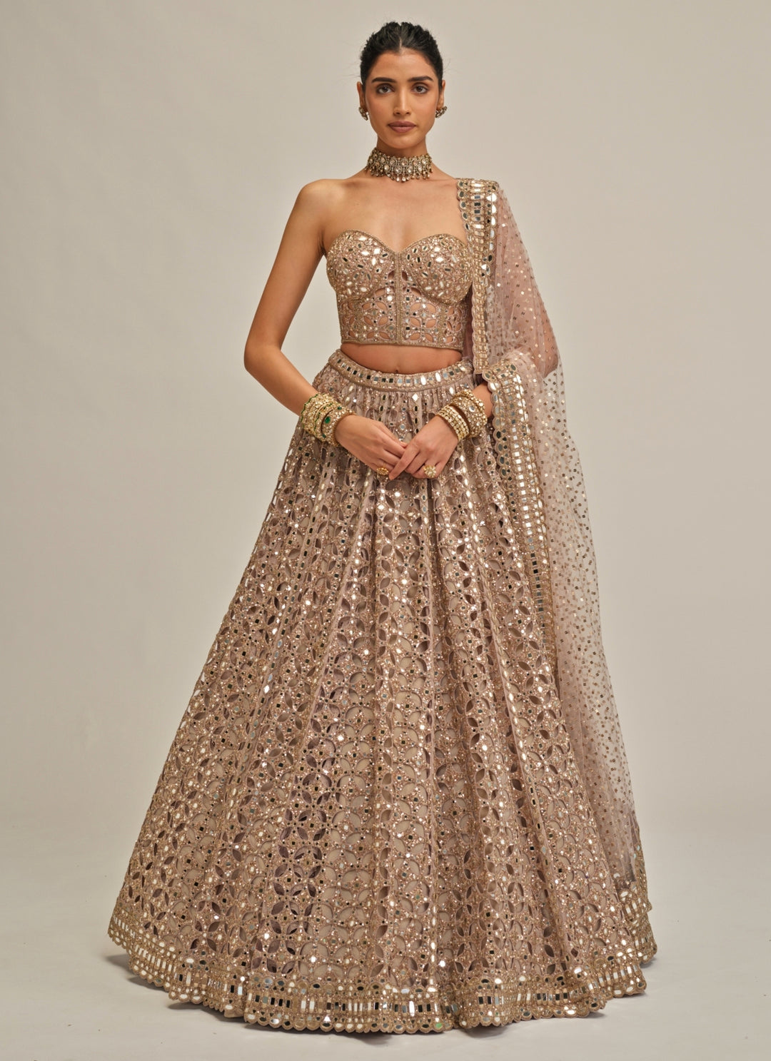 Ash Pink Georgette Corset Lehenga