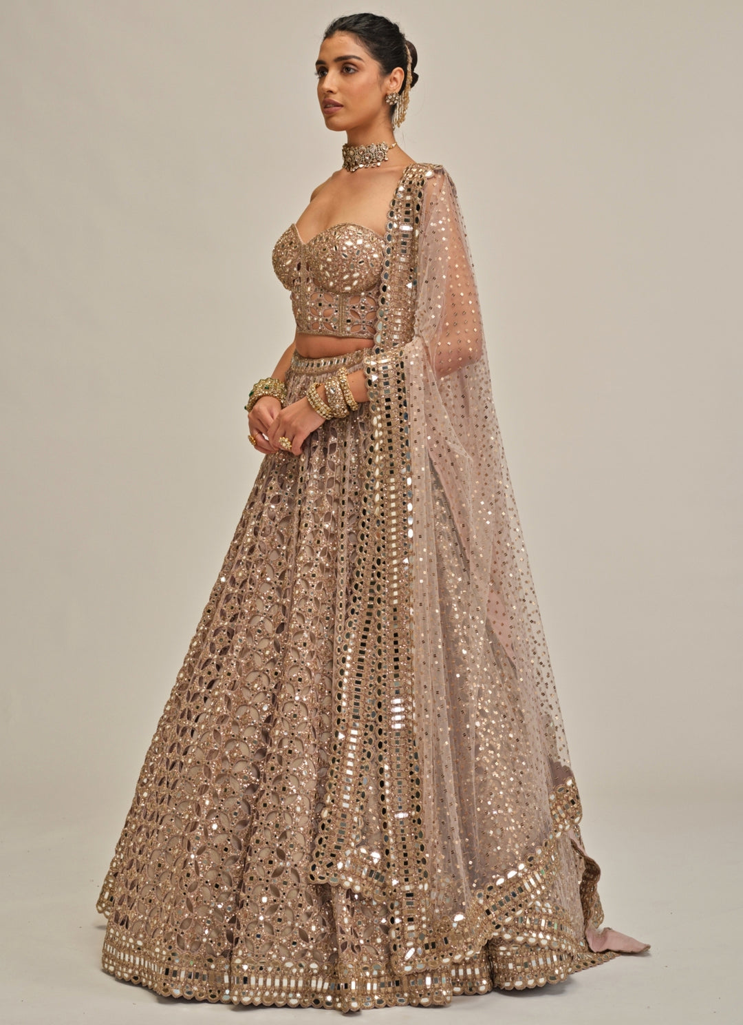 Ash Pink Georgette Corset Lehenga
