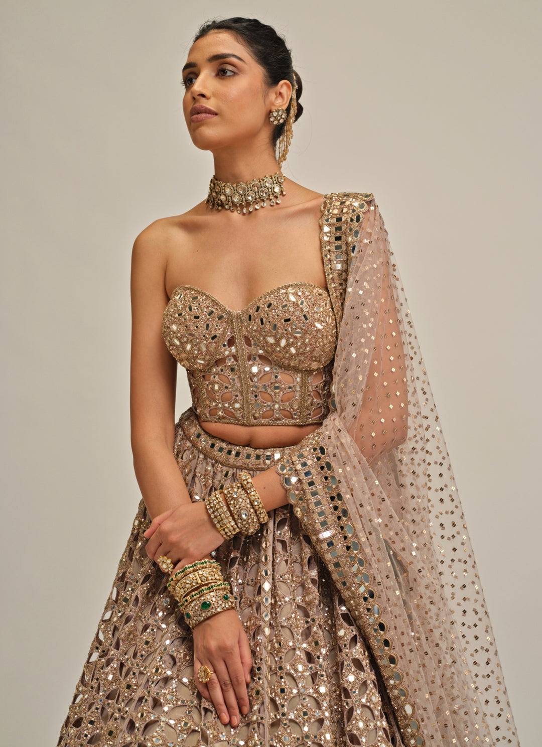Ash Pink Georgette Corset Lehenga
