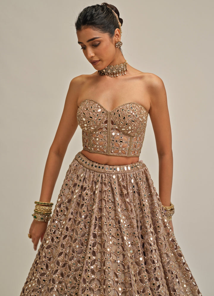 Ash Pink Georgette Corset Lehenga