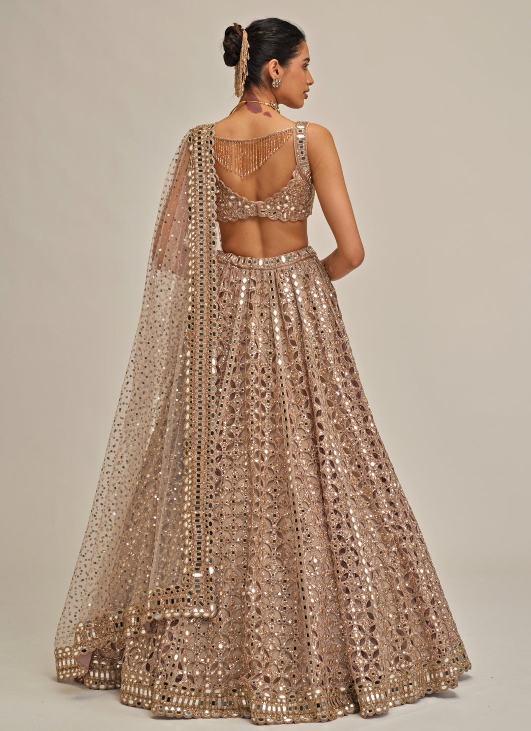 Ash Pink Sequins Georgette Lehenga