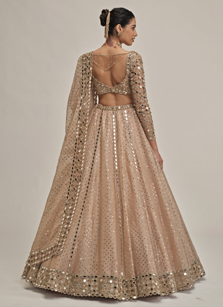 Beige Gold Sequins Embroidered Crepe Lehenga