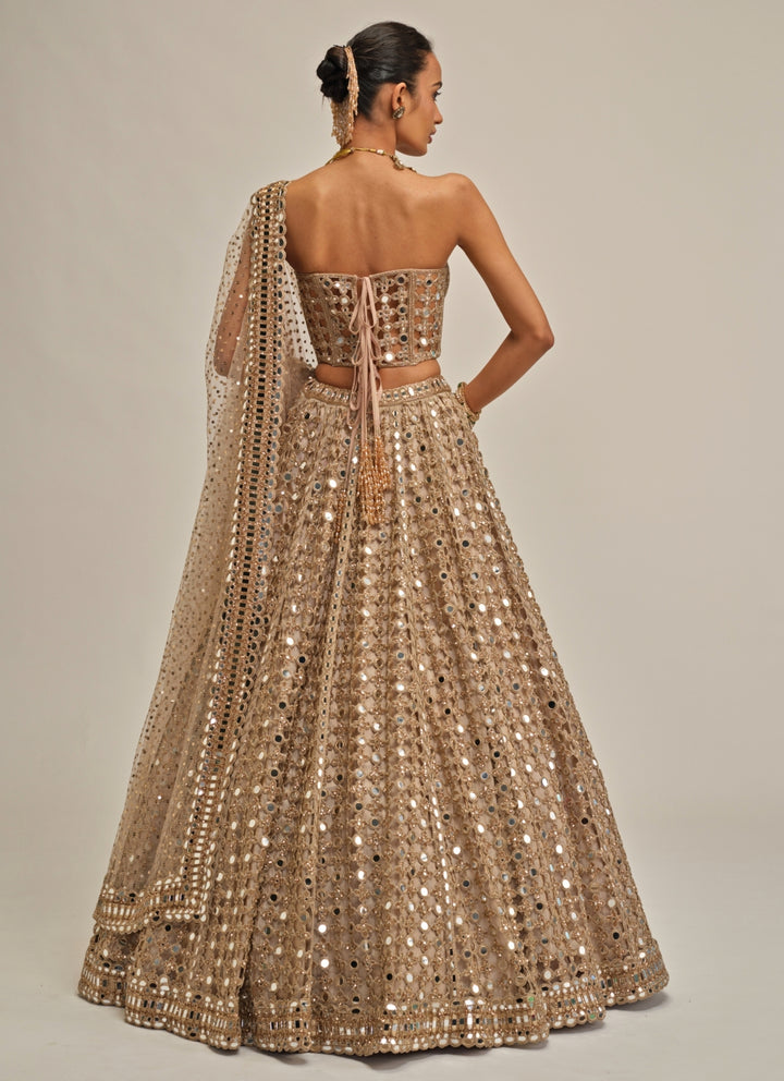 Beige Gold Mirror Georgette Corset Lehenga