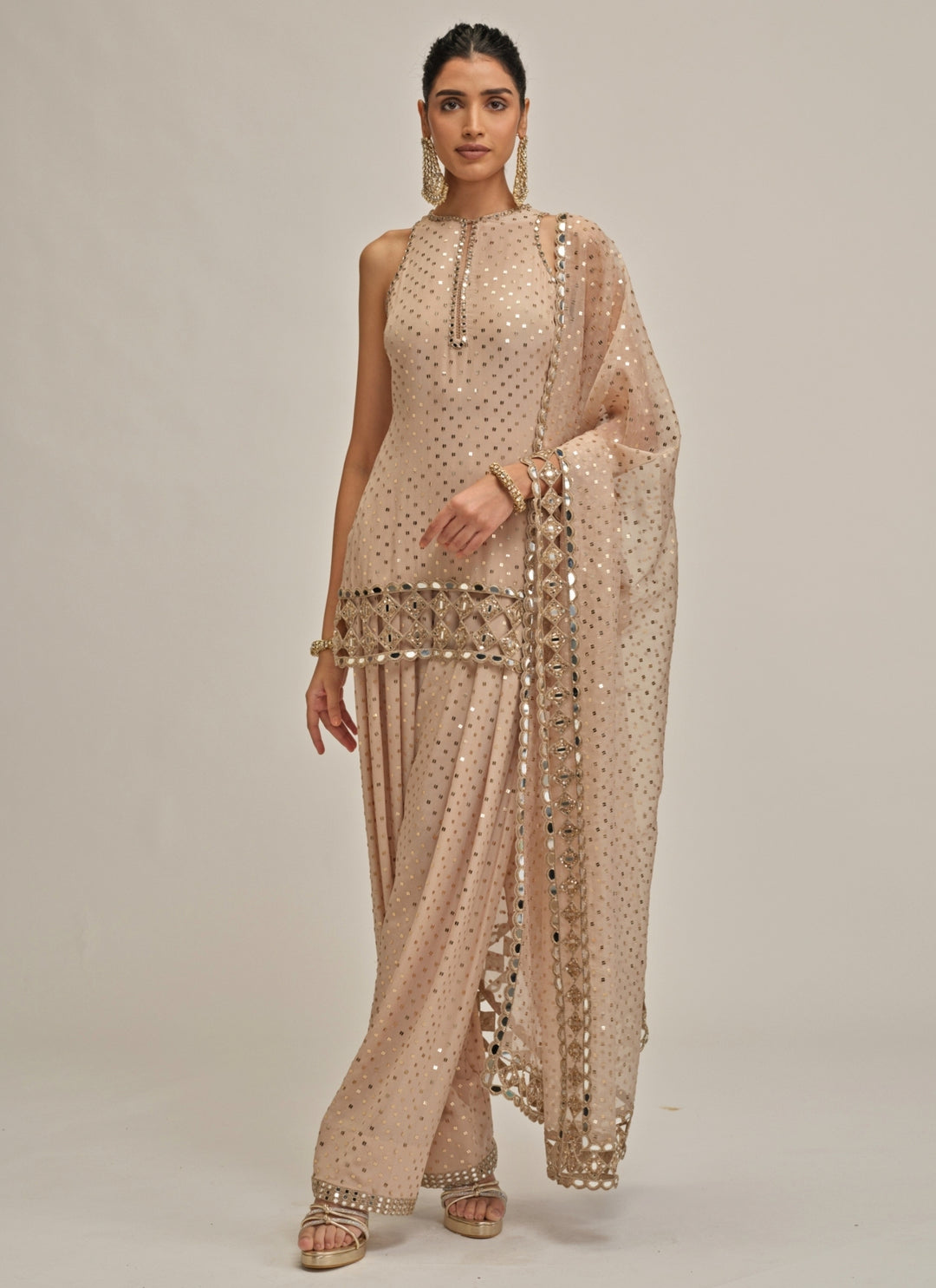 Beige Gold Georgette Kurta Salwar