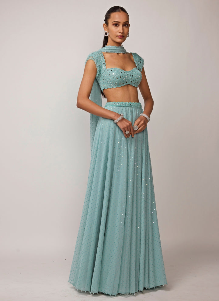 Powder Blue Georgette Lehenga Set