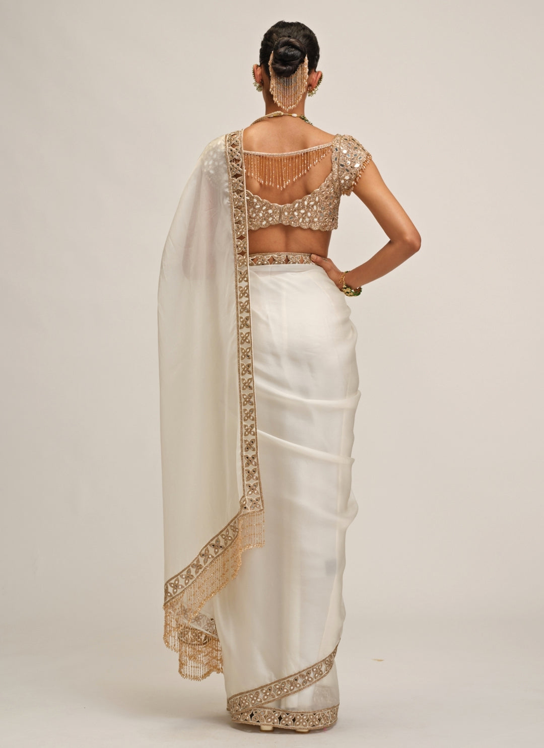 Ivory Satin Organza Saree