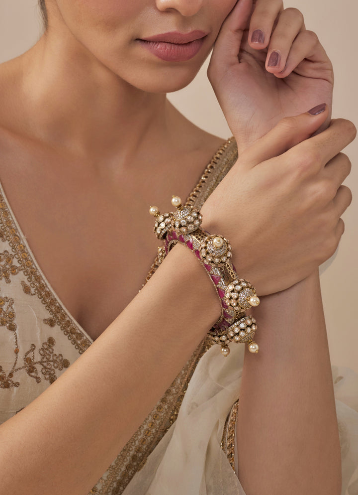 Kundan And Polki Kada With Pearl Accents