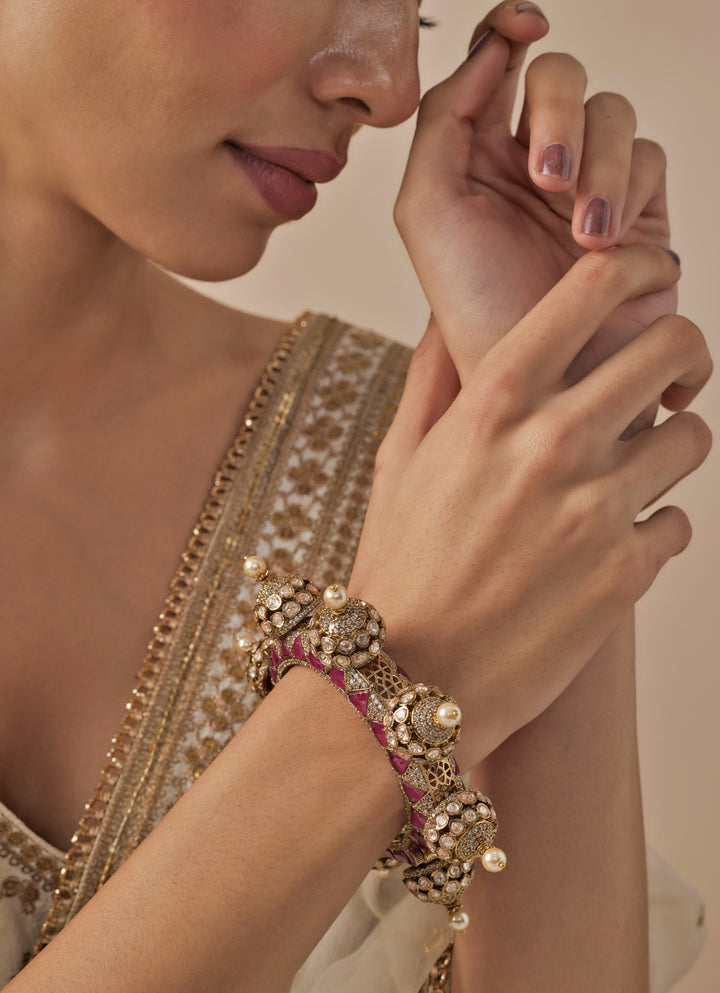 Kundan And Polki Kada With Pearl Accents