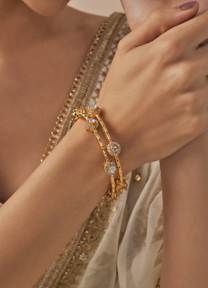 White Kundan And Polki Gold Plated Bangles
