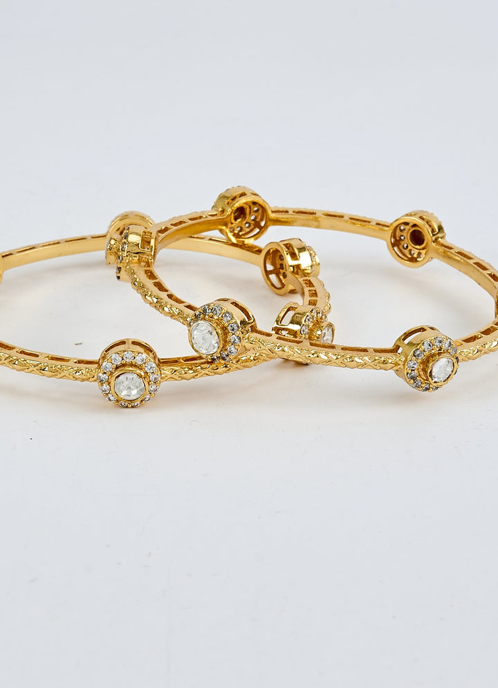 White Kundan And Polki Gold Plated Bangles