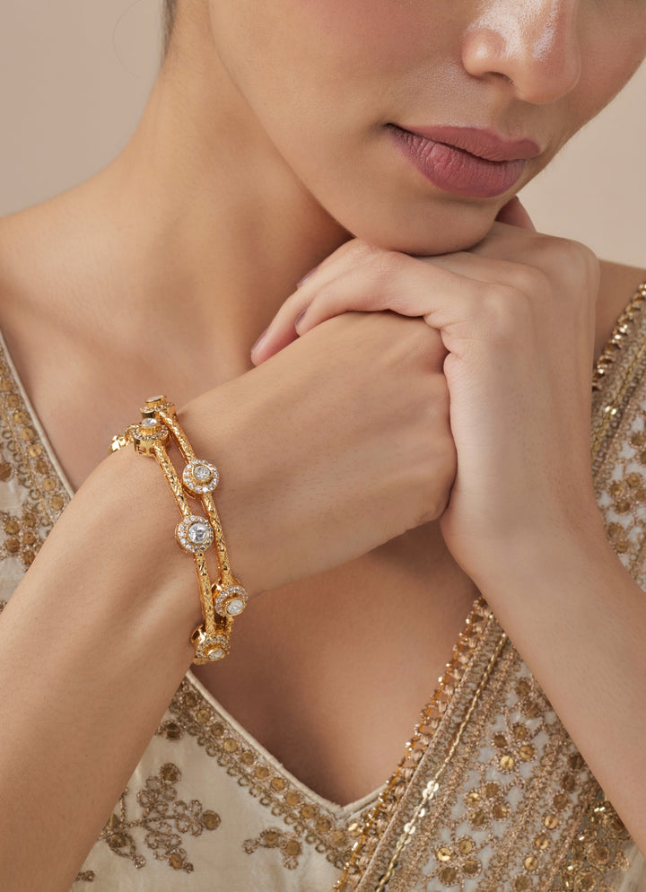 White Kundan And Polki Gold Plated Bangles