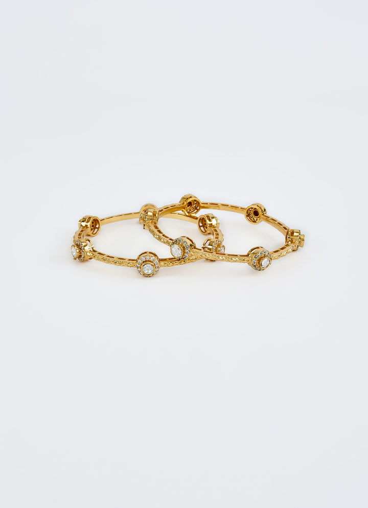 White Kundan And Polki Gold Plated Bangles