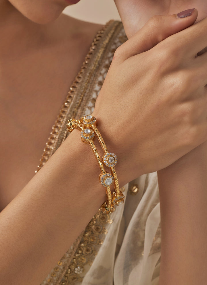 White Kundan And Polki Gold Plated Bangles