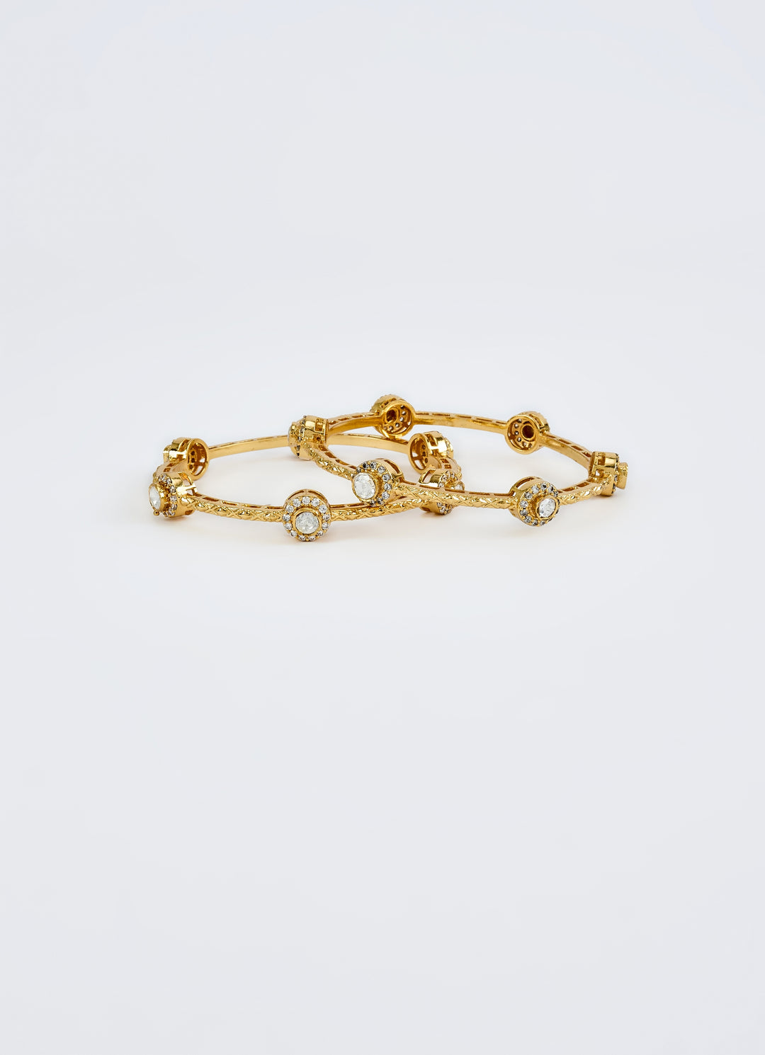 White Kundan And Polki Gold Plated Bangles