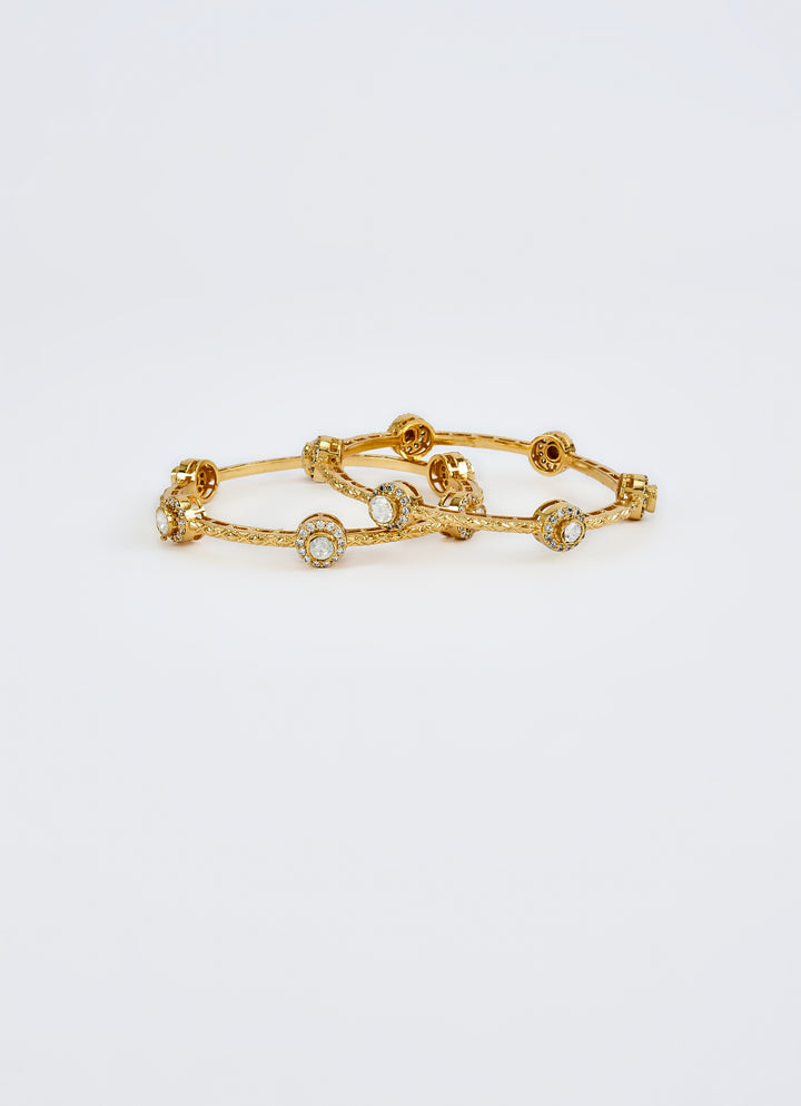 White Kundan And Polki Gold Plated Bangles