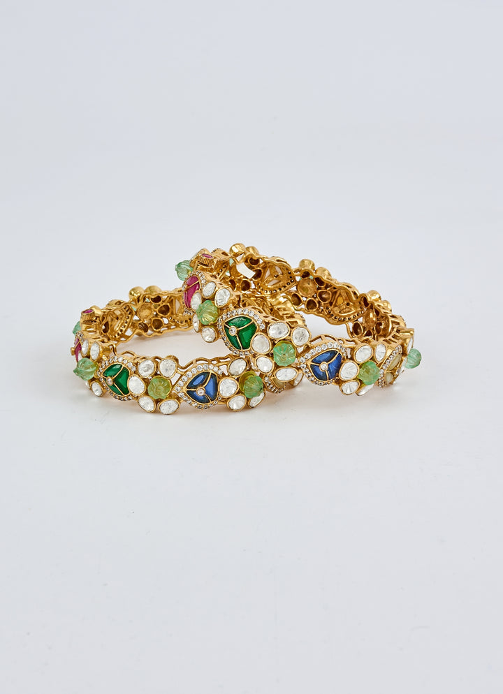 Multicolored Stones And Kundan Gold Plated Bangles
