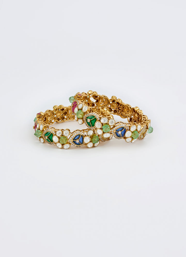 Multicolored Stones And Kundan Gold Plated Bangles
