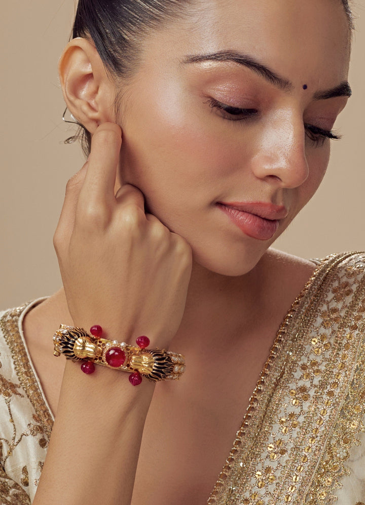 Red Kundan And Polki Kada