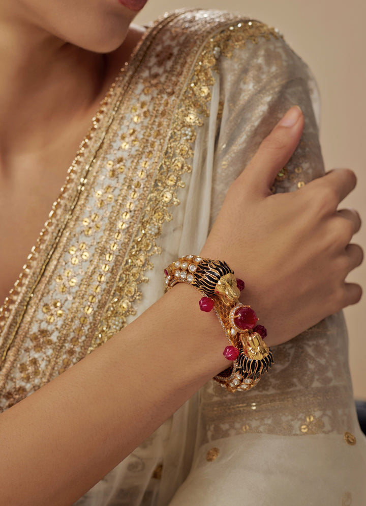 Red Kundan And Polki Kada