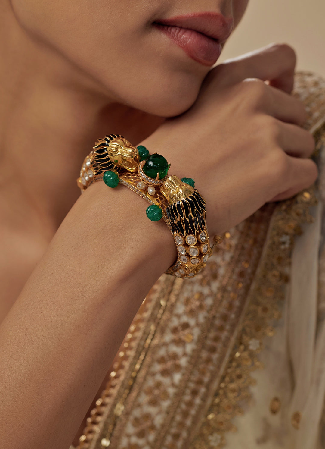 Green Kundan And Polki Kada