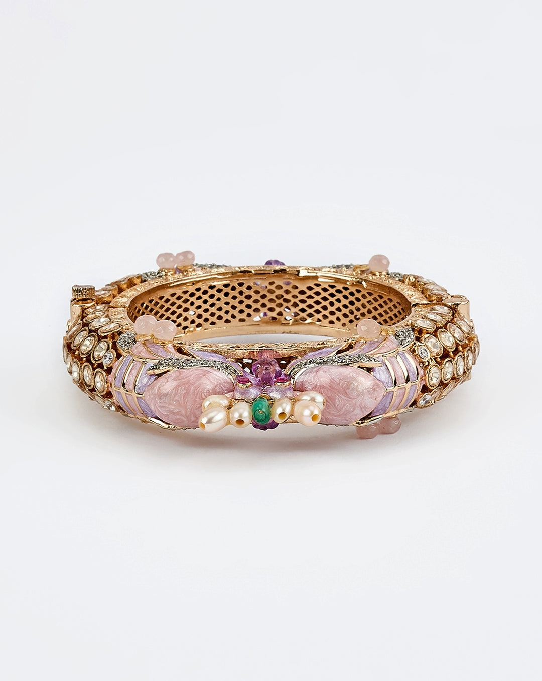 Pink Kundan And Polki Gold Plated Kada