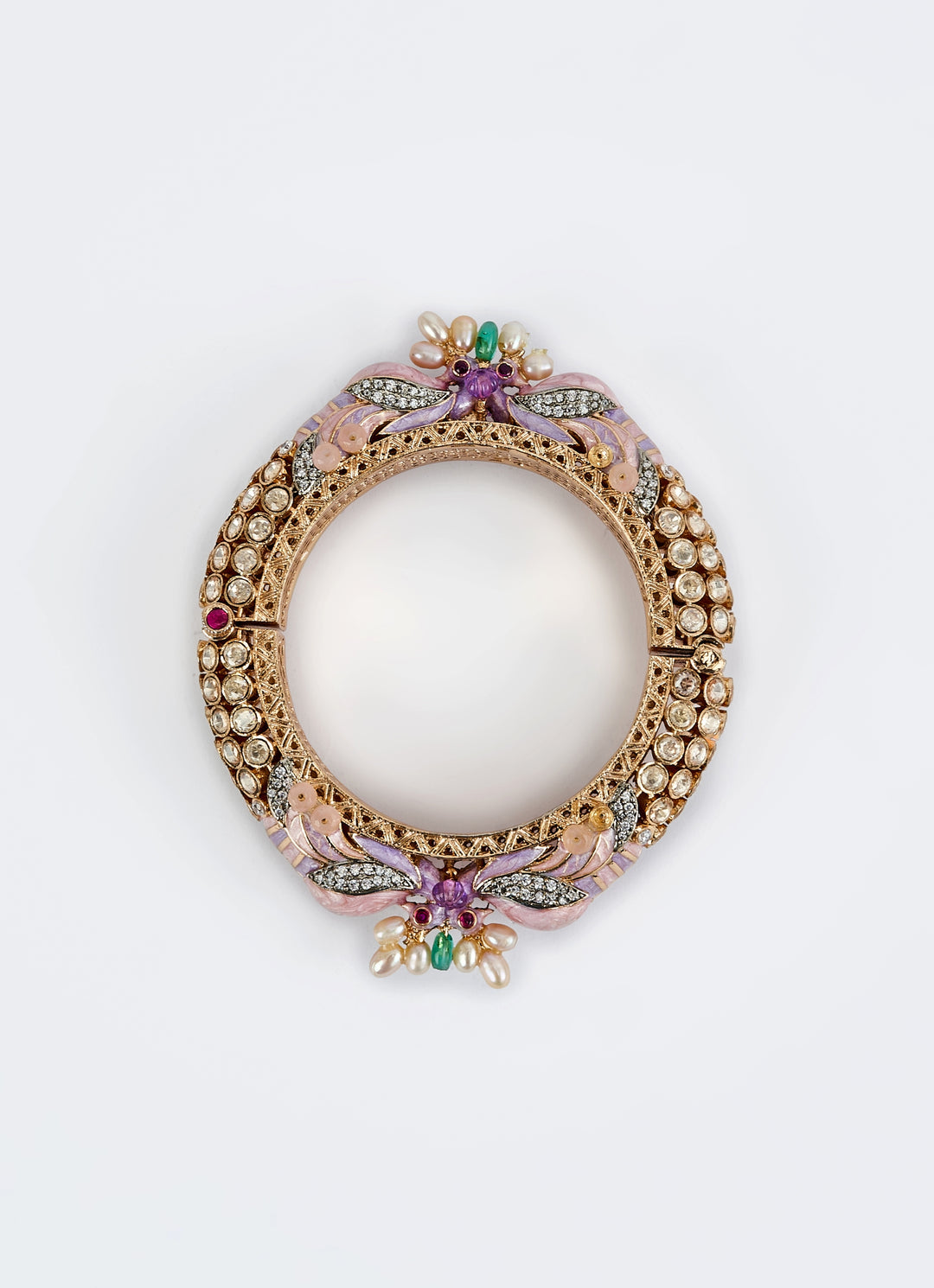 Pink Kundan And Polki Gold Plated Kada