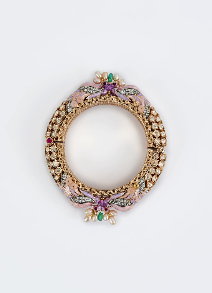 Pink Kundan And Polki Gold Plated Kada