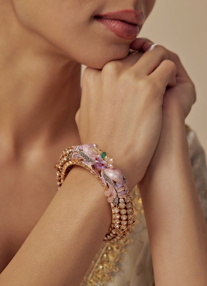 Pink Kundan And Polki Gold Plated Kada