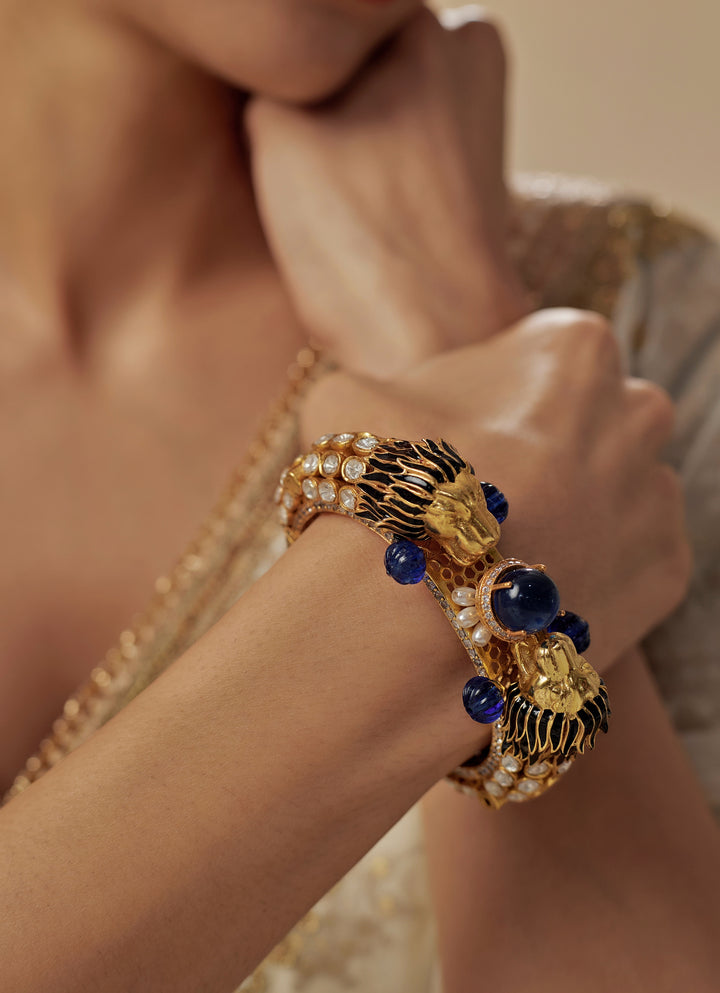 Blue Stone Kundan And Polki Gold Plated Kada