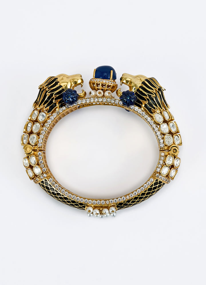 Blue Stone Kundan And Polki Gold Plated Kada